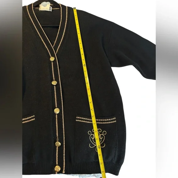 Vintage Sears V-Neck Cardigan with Gold Buttons and Metallic Trim - Picture 10 of 12